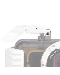 AOI Extended Shutter Release Lever 03 White mounted on OM SYSTEM PT-059 underwater housing