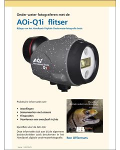 Dutch booklet "onderwater fotograferen met de AOI Q1i" with all information about working with the AOI Q1i strobe in underwater photography.