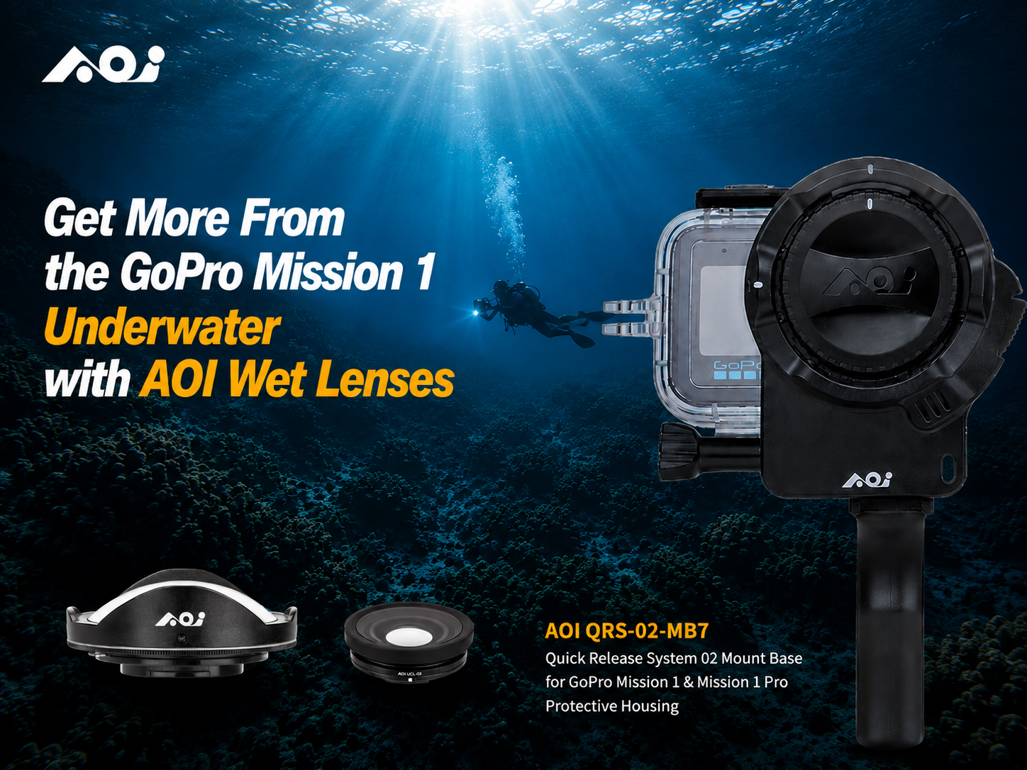 AOI wet lenses and QRS-02-MB7 Quick Release Mount for GoPro Mission 1 underwater videography.