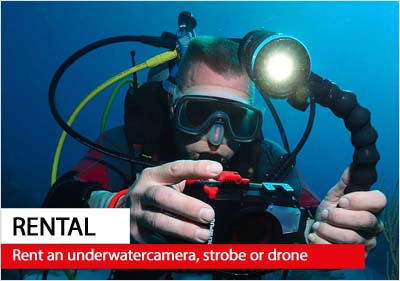 rent an underwatercamera, strobe or drone
